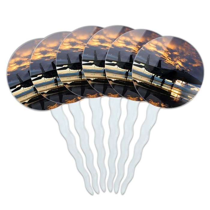 Set of 6 Cupcake Picks Toppers Decoration Guns Weapons Military - Handgun Weapon Black on White N6