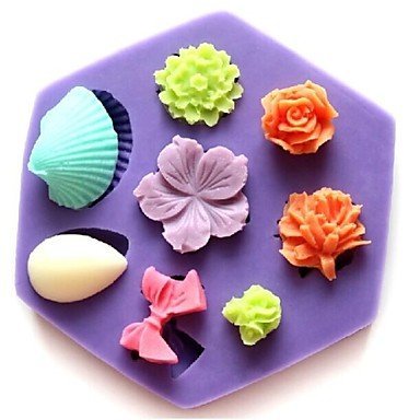 Y&XL&H Mini Rose Shell Bowknot Flower Shaped Fondant Cake Chocolate Silicone Mold Cupcake Decoration Tools,L8.5cmW7.5cmH1.3cm