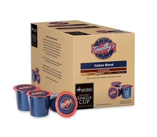Timothy's Individual Italian Blend Coffee For Keurig K-Cup Brewing Systems 18 Count