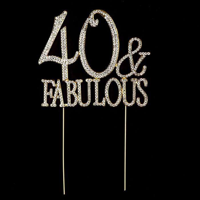 40 & Fabulous Cake Topper for 40th Birthday Silver Metal Party Decoration Ideas (40 and Fabulous Silver) N14