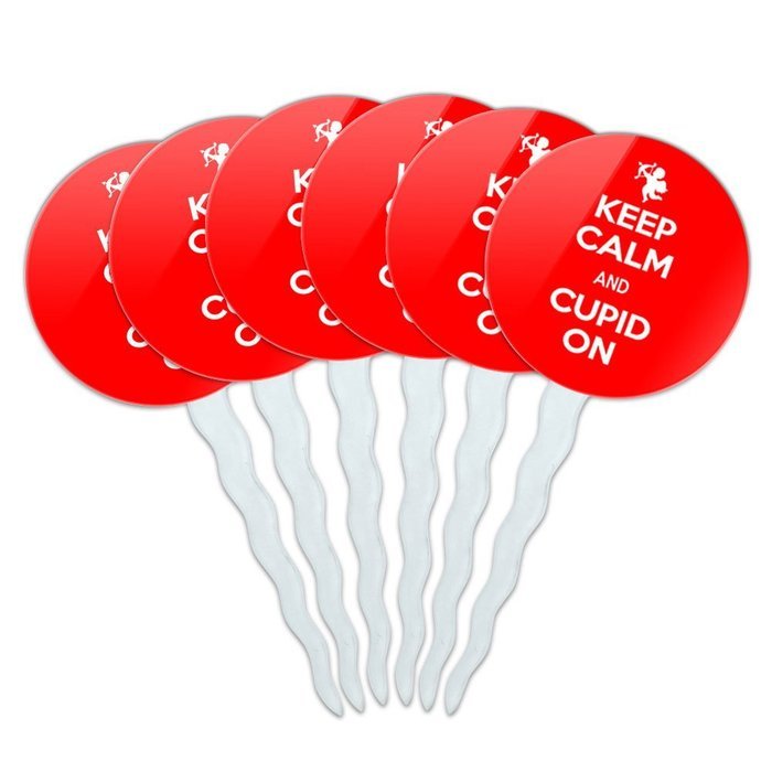 Set of 6 Cupcake Picks Toppers Decoration Keep Calm and A-H - Fish On Bass Fishing - Keep Calm and N31