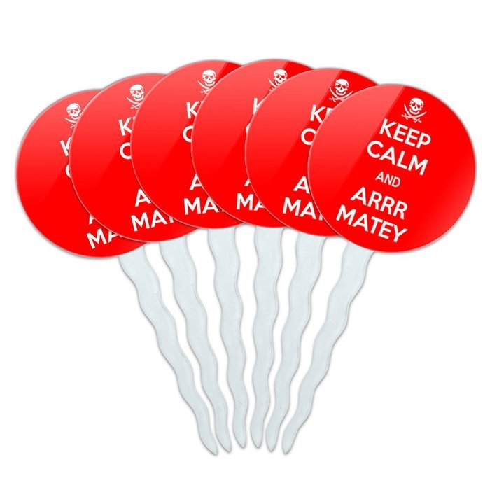 Set of 6 Cupcake Picks Toppers Decoration Keep Calm and A-H - Fish On Bass Fishing - Keep Calm and N32
