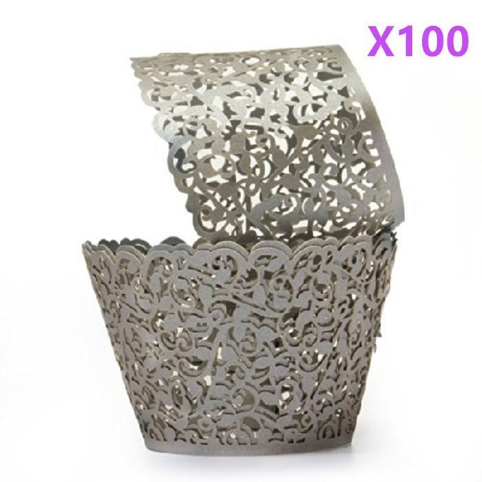 Yansanido 24 set ivory Filigree Artistic Bake Little Vine Lace Laser Cut Cupcake Wrapper Cup Muffin Case Trays... N20