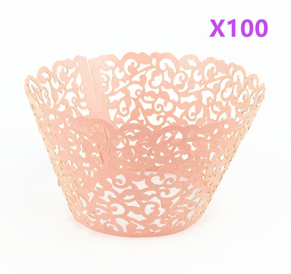 Yansanido 24 set ivory Filigree Artistic Bake Little Vine Lace Laser Cut Cupcake Wrapper Cup Muffin Case Trays... N21