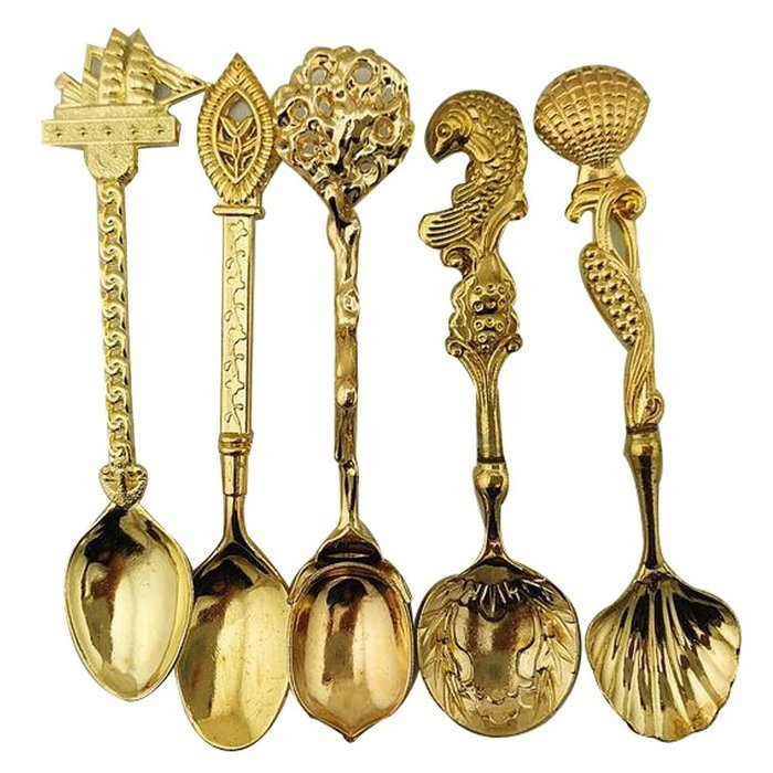 Retro Creative Coffee Scoops Stirring Spoon Sugar Spoon Tea Spoon with Fruit Fork Set of 6 (Silver) N16
