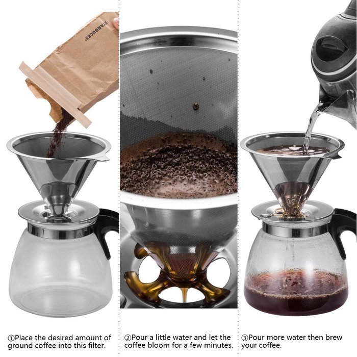 Stainless Steel Coffee Filter Reusable Coffee Filters Double Filter Coffee Dripper High Quality Pour Over Coffee... N2
