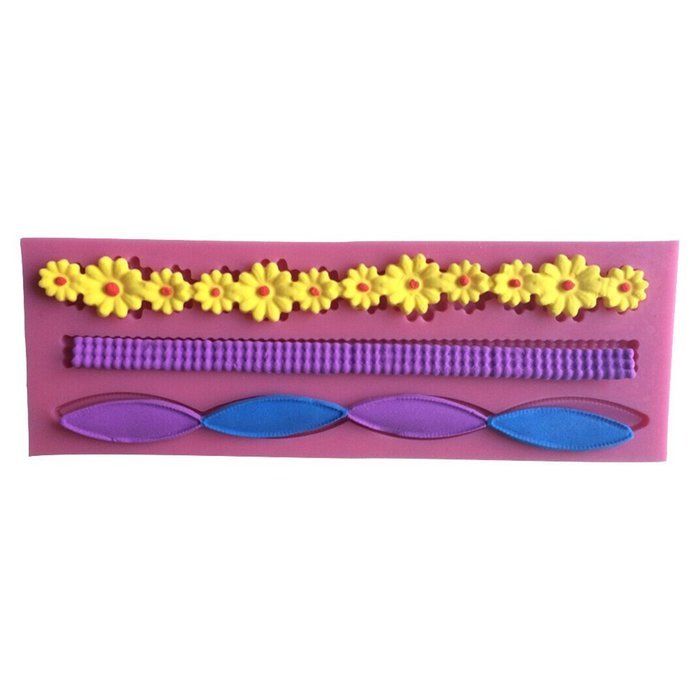LYNCH 3 Types Decorative Borders 3D Silicone Mold Cake Fondant Pastry Tools,Pink N2
