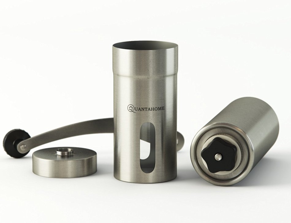 SALE NOW Quantahome Manual Coffee Grinder adjustable ceramic burr with Bag, Brush & Scoop. Stainless Steel-Best... N3