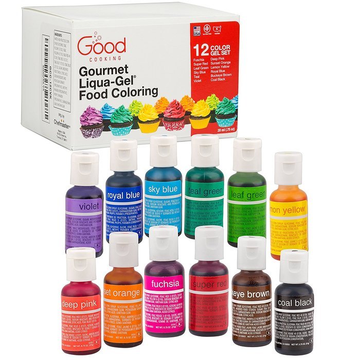 Food Coloring Liqua-Gel - 12 Color Variety Kit in .75 fl. oz. (20ml) Bottles N2