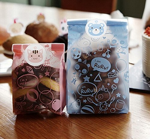ONOR-Tech 50 PCS Lovely Cute OPP Cookie Bakery Candy Biscuit Treat Gift Diy Plastic Bag + Label Seal Sticker (... N5