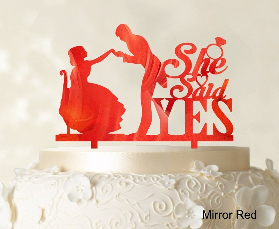 She Said Yes Wedding Cake Topper Custom Name Cake Topper Color Option Available 6"-7" Inches Wide N15
