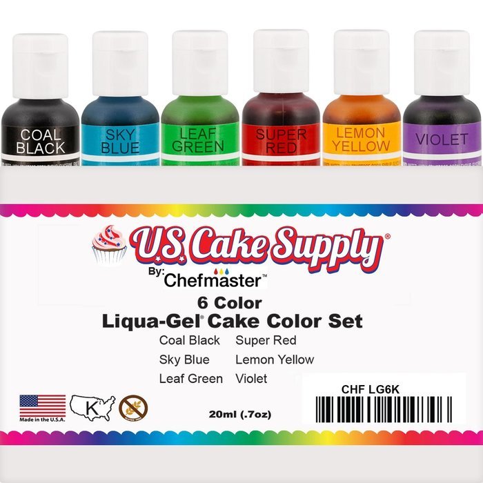 12 Color-US Cake Supply&reg; by Chefmaster Liqua-Gel Paste Cake Color Set - The 12 Most Popular Colors in 0.75 fl.... N9