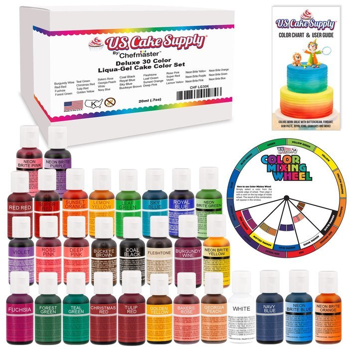 12 Color-US Cake Supply&reg; by Chefmaster Liqua-Gel Paste Cake Color Set - The 12 Most Popular Colors in 0.75 fl.... N10