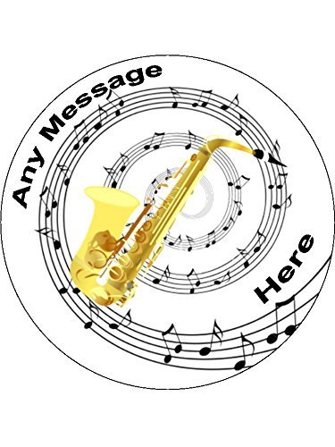 Novelty Personalised Saxophone & Music Notes 7.5" Edible Icing Cake Topper (Please leave personalisation as Gift...