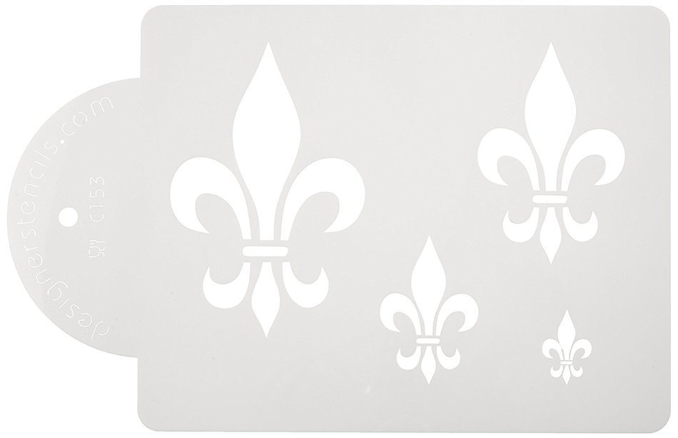 Designer Stencils C153 Fleur De Lis Cake Stencil Motif, Beige/Semi-Transparent