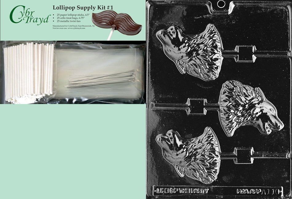 Cybrtrayd 45StK25S-A110 Wolf Lolly Animal Chocolate Candy Mold with Lollipop Supply Kit