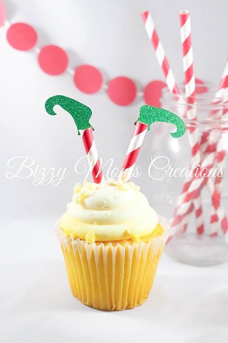 Set of 12 - ELF Cupcake Toppers - Christmas Party D&eacute;cor - Party D&eacute;cor