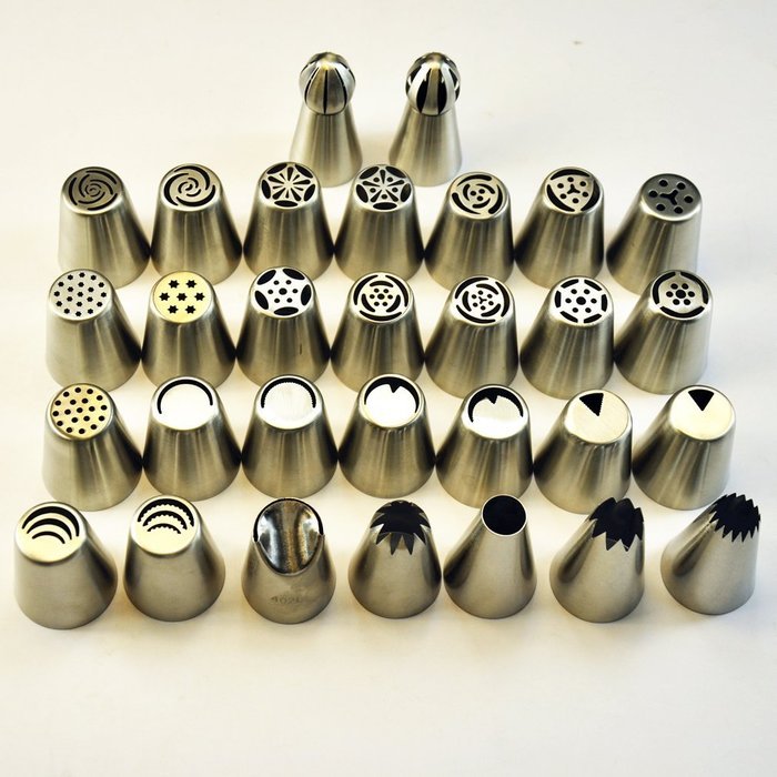 TANGCHU Russian Piping Tips 29PCS/SET Stainless Steel Large Size Icing Syringe Set DIY Coupler Nozzle 5 Pastry... N13