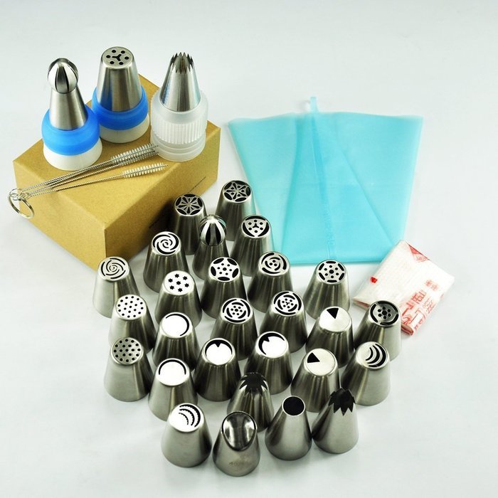 TANGCHU Russian Piping Tips 29PCS/SET Stainless Steel Large Size Icing Syringe Set DIY Coupler Nozzle 5 Pastry... N14