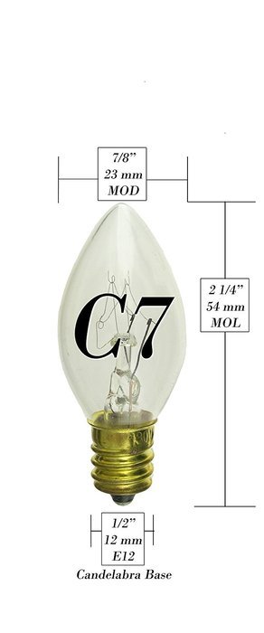7 Watt C7 Transparent Outdoor Patio Party Christmas Novelty Replacement Bulbs, 25 Pack (Red) N12