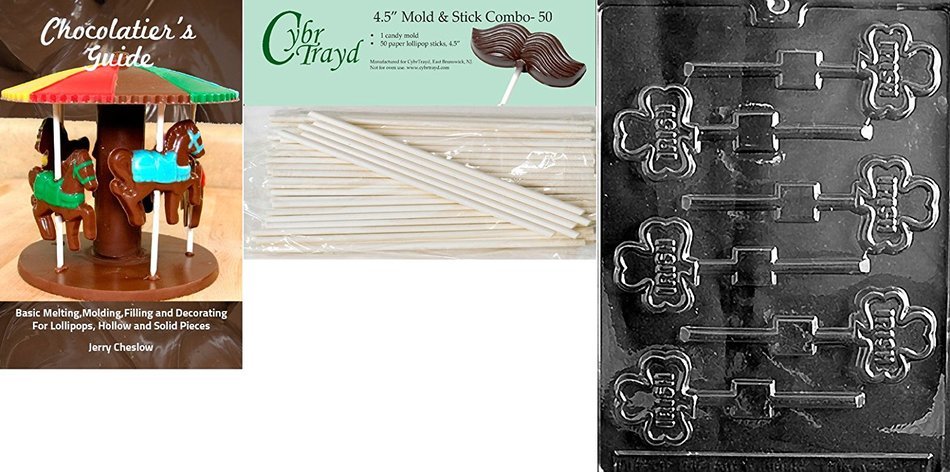Cybrtrayd 45St50-P005 Irish Lolly Patriotic Chocolate Candy Mold with 50 4.5-Inch Lollipop Sticks N7