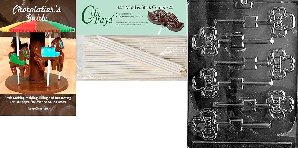 Cybrtrayd 45St50-P005 Irish Lolly Patriotic Chocolate Candy Mold with 50 4.5-Inch Lollipop Sticks N8