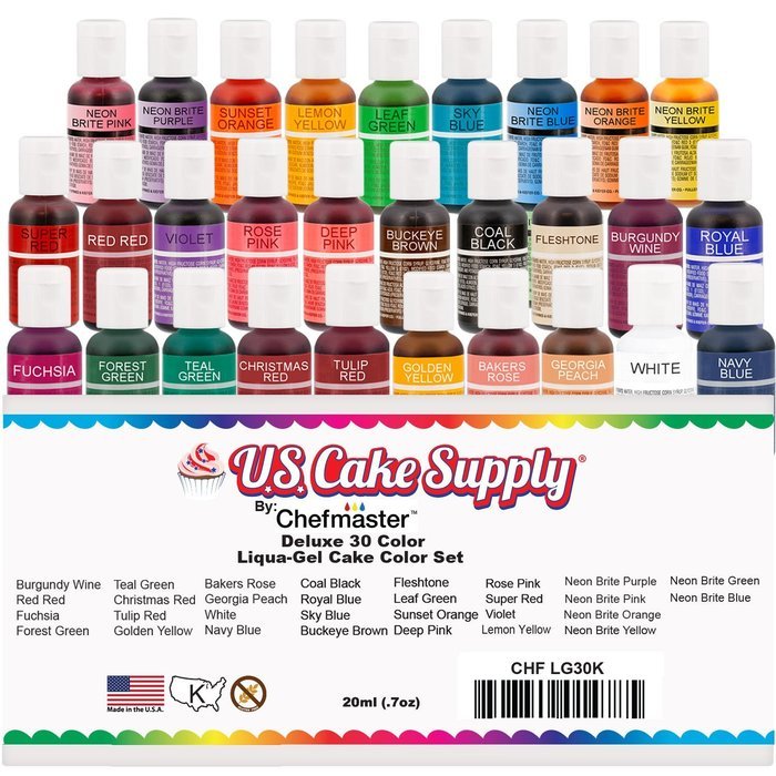 12 Color-US Cake Supply&reg; by Chefmaster Liqua-Gel Paste Cake Color Set - The 12 Most Popular Colors in 0.75 fl.... N13