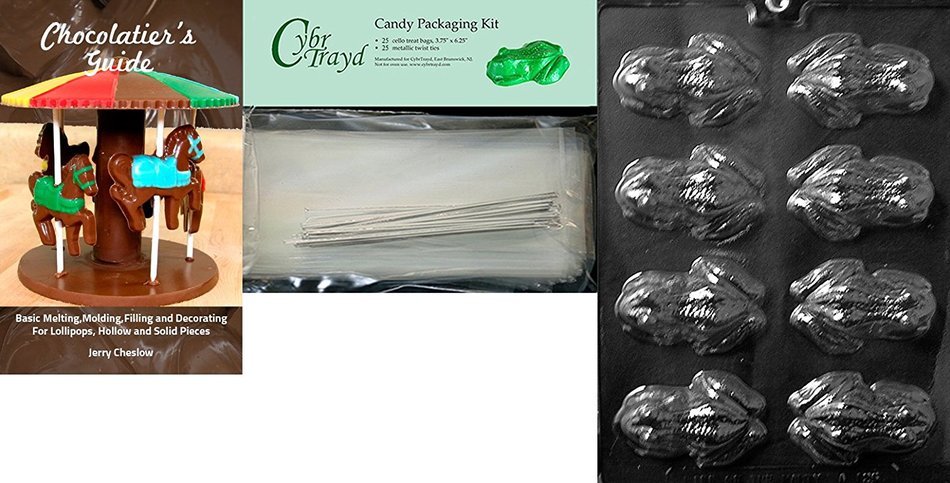Cybrtrayd "Frog" Animal Chocolate Candy Mold with Chocolatier's Bundle, Includes 25 Cello Bags and 25 Silver Twist...