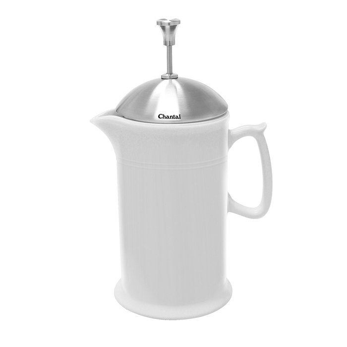 Chantal Ceramic French Press with Stainless Steel Plunger & Lid, 28 oz., White
