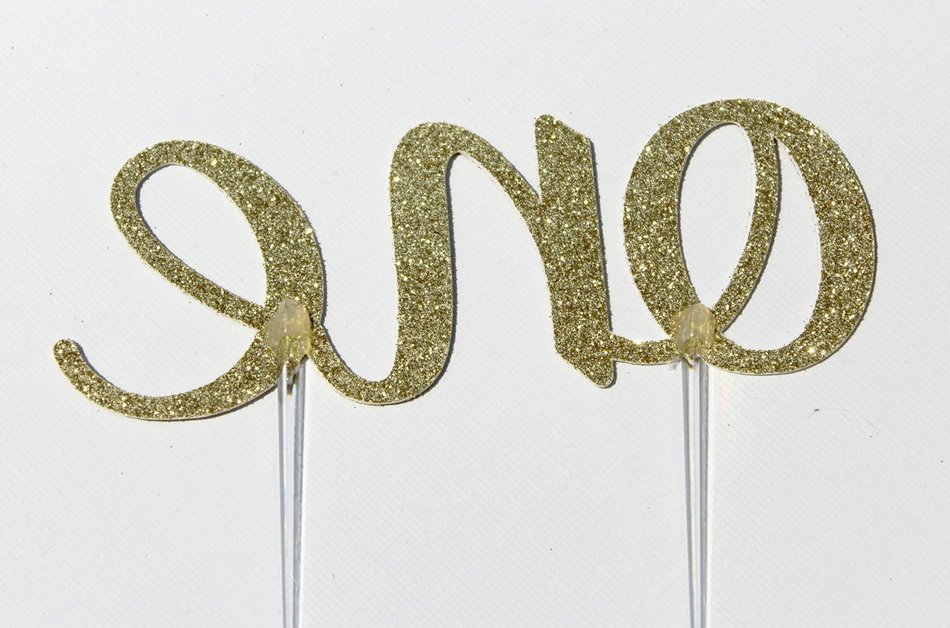 Handmade 1st First Birthday Cake Topper Decoration - One - Made in USA with Double Sided Gold Glitter Stock N2