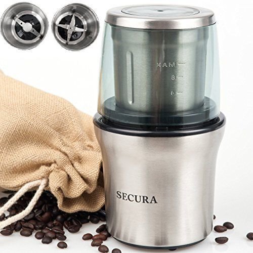 Secura Electric Coffee Grinder & Spice Grinder with 2 Stainless-Steel N3