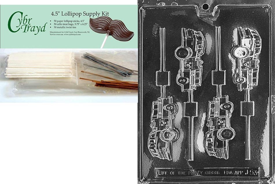 Cybrtrayd J053 Fire Truck Lolly Chocolate Candy Mold with Exclusive Cybrtrayd Copyrighted Chocolate Molding Instructions N9
