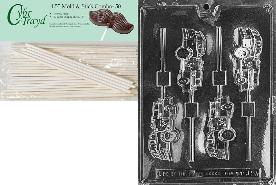 Cybrtrayd J053 Fire Truck Lolly Chocolate Candy Mold with Exclusive Cybrtrayd Copyrighted Chocolate Molding Instructions N10