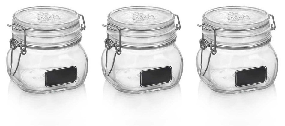 Bormioli Rocco: "Lavagna" (Chalkboard) Jars, "Fido" Line * 1.05 Pint (500ml) Capacity (Pack of 3) * [ Italian...