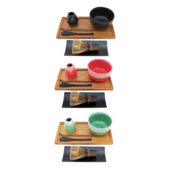 BambooMN Brand - Matcha Bowl Set (Includes Bowl, Rest, Black Tea Whisk, Black Chasaku, Black Tea Spoon, Rest Tray... N3
