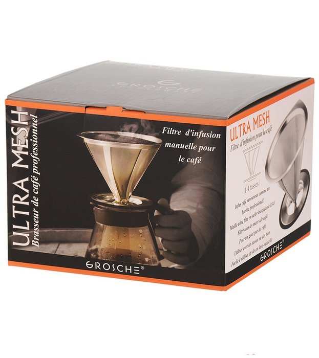 GROSCHE Ultra Mesh Pour-Over Coffee Dripper with Round Base, 18/8 Stainless Steel Construction N5