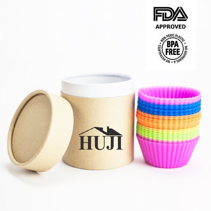 Huji Confetti Festive Colors Reusable Silicone Baking Cups Muffin Cupcake Liners Wraps Molds (24) N2