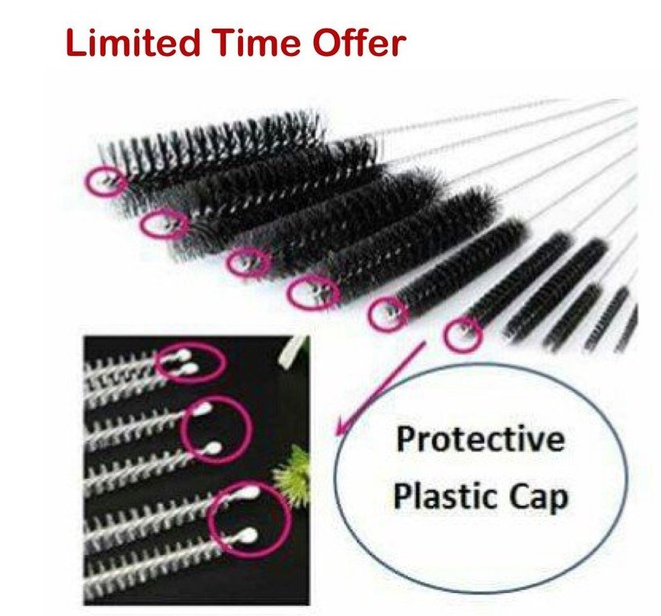 8 Inch Nylon Tube Brush Set with PROTECTIVE CAP-Pipe Cleaning Brushes - Variety Pack (10 pieces). Good Cleaning... N3