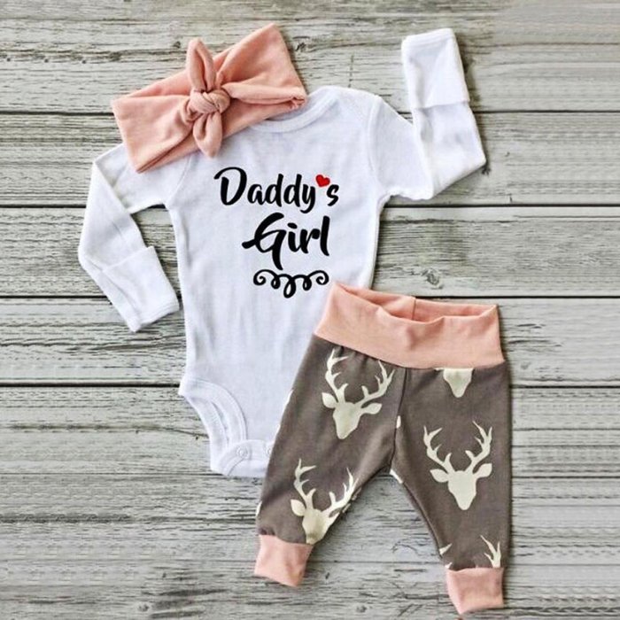Clothes Set ,BeautyVan Kid Xmas Newborn Baby Girl Romper Bodysuit+Pants Hairband Clothes Outfits Set (6M, White) N4