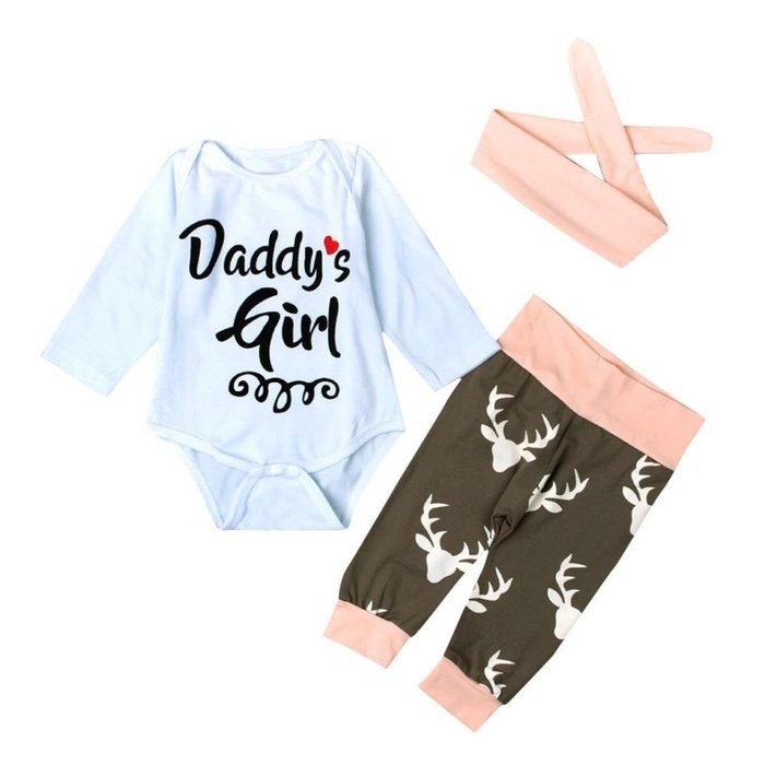 Clothes Set ,BeautyVan Kid Xmas Newborn Baby Girl Romper Bodysuit+Pants Hairband Clothes Outfits Set (6M, White) N5