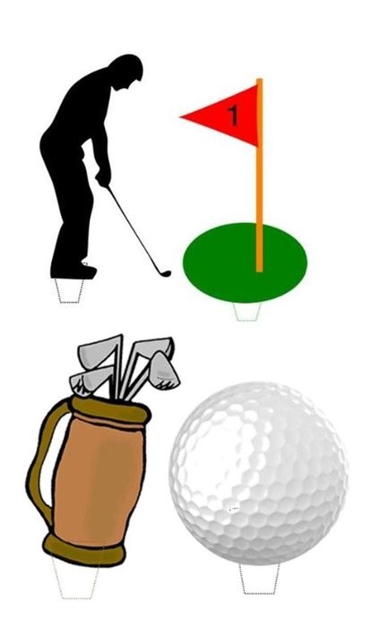 Novelty Golf / Golfer Mix 12 Edible Stand up wafer paper cake toppers (5 - 10 BUSINESS DAYS DELIVERY FROM UK)