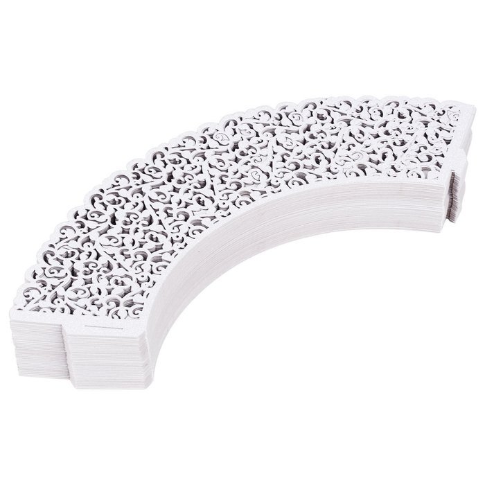 100 Cupcake Wrappers &ndash; White Shimmering Decorative Vine Lace Laser-Cut Liner Baking Cup &ndash; Muffin Case Trays for... N5