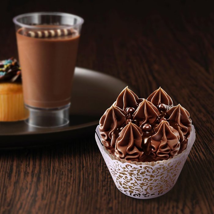 100 Cupcake Wrappers &ndash; White Shimmering Decorative Vine Lace Laser-Cut Liner Baking Cup &ndash; Muffin Case Trays for... N6