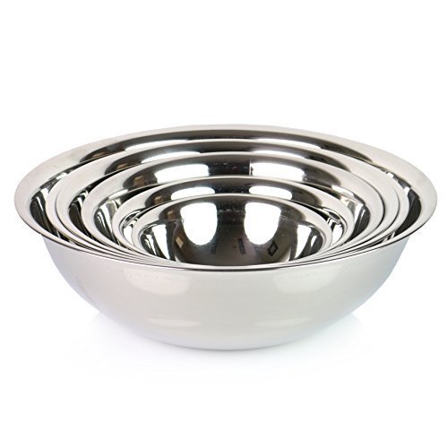 (Set of 6) SafePro Mixing Bowls Standard Weight Stainless Steel, Mirror Finish, 3/4, 11/2, 3, 4, 5, and 8 Qt N2