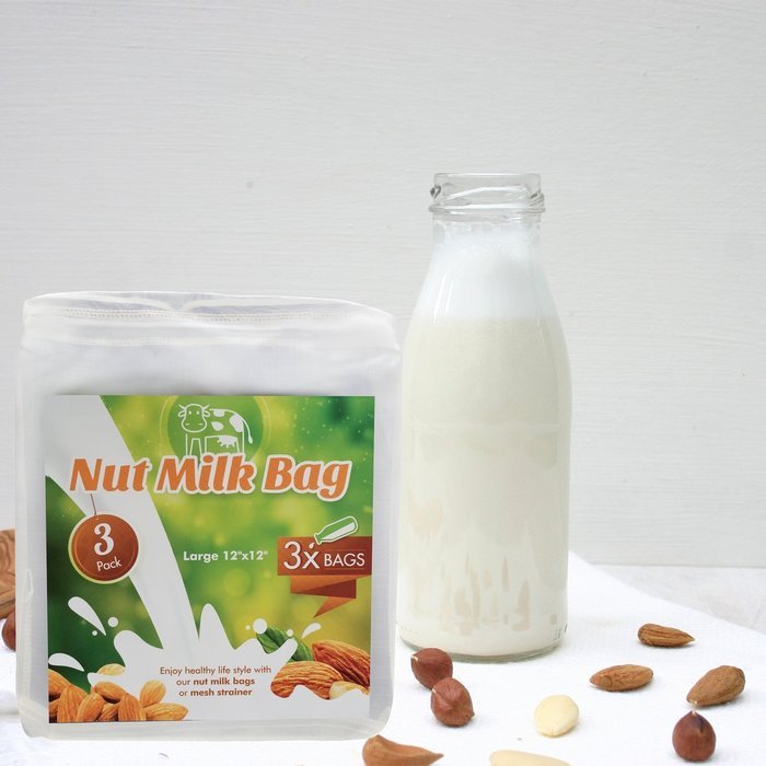 3-Pack Nut Milk Bag [Large 12"x 12"] All Purpose Commercial Grade Strainer - Fine Mesh Nylon Cheesecloth - Organic... N4