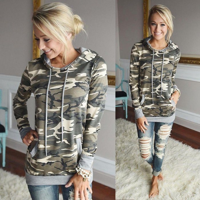 Hoodie Sweatshirt,Morecome Womens Camouflage Printing Pocket Hooded Tops N4
