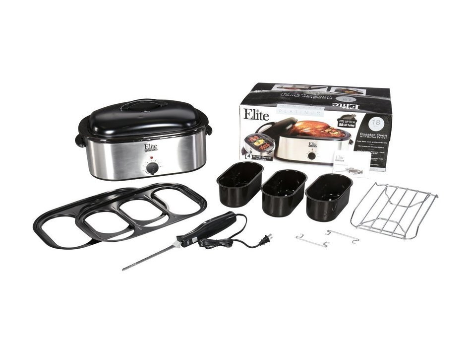 Elite Platinum Roast Oven with Buffet Server and Knife, 18 quart, Black