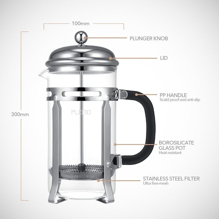 Plemo French Press Coffee Maker Teapot, 8 Cups, 34 oz N2