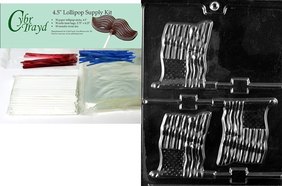 Cybrtrayd P010 Flag Lolly Chocolate Candy Mold with Exclusive Cybrtrayd Copyrighted Chocolate Molding Instructions... N7