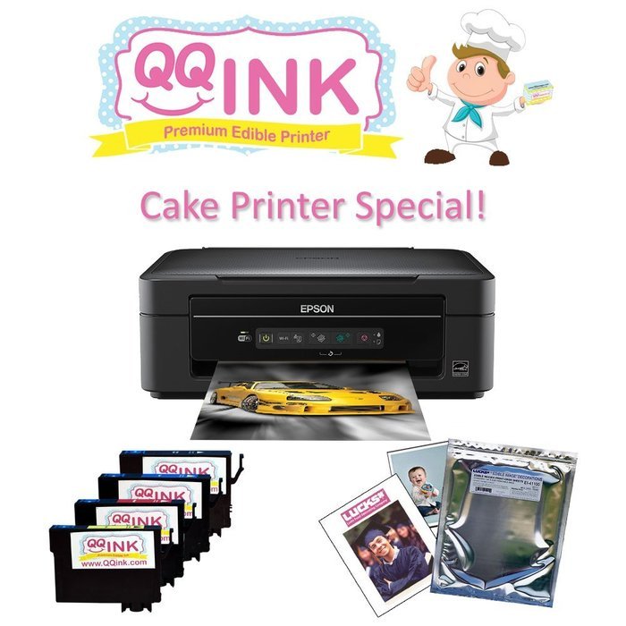 QQink Cake Printer Bundle - Epson Comes with Edible Ink & Lucks Print Ons Edible Paper N2